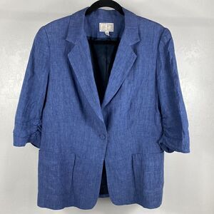 Alberto Makali Linen Blue 3/4 Sleeve Single Button Closure Blazer size 14